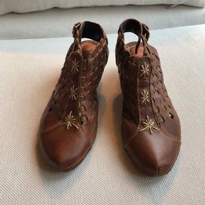 Pikolinos Romana Leather Sling-Back Woven Fisherman Wedges Sz 7.5